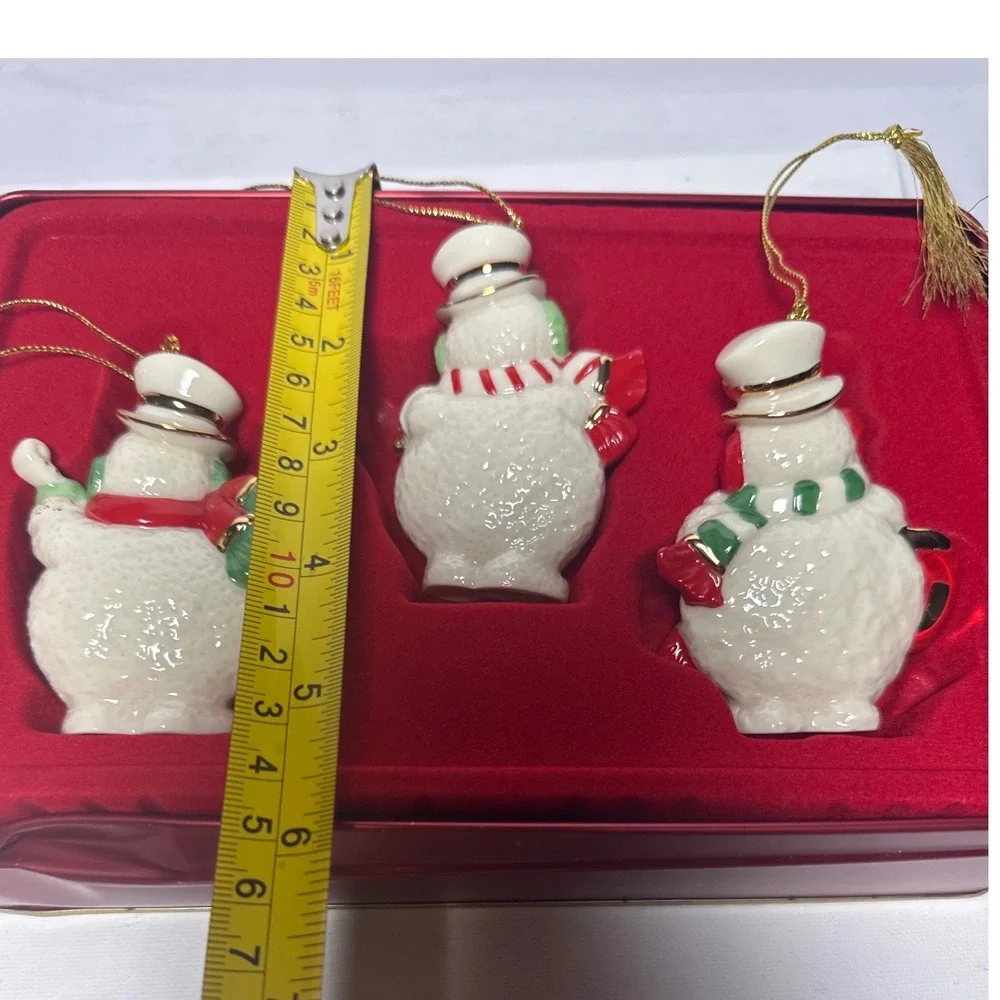 Lenox Ornament Set White NEW 2003 Musical Snowman 3pc Tin 6262950